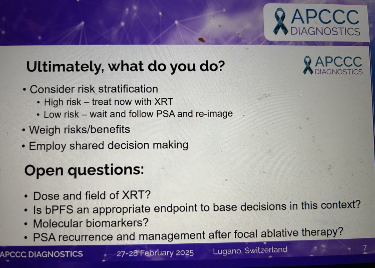 Challenging topic- what to do with biochemical recurrence with negative imaging- nice talk by <a href="/gpalapa2/">Ganesh Palapattu</a> #APCCCDiagnostics25 <a href="/OncoAlert/">OncoAlert</a>