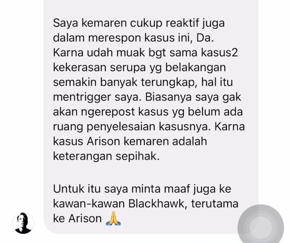 __Bimooo's tweet photo. Kudos utk uda. Nyatanya sebagian dr mereka tidak cukup berbesar hati mengakui kesalahan telah menggiring opini publik dgn memberikan asumsi liar bahwa arison enteng tangan dan memukul. Tanpa menganalisa informasi secara utuh. 
That was absolutely shamefull https://t.co/odbrncwxKD