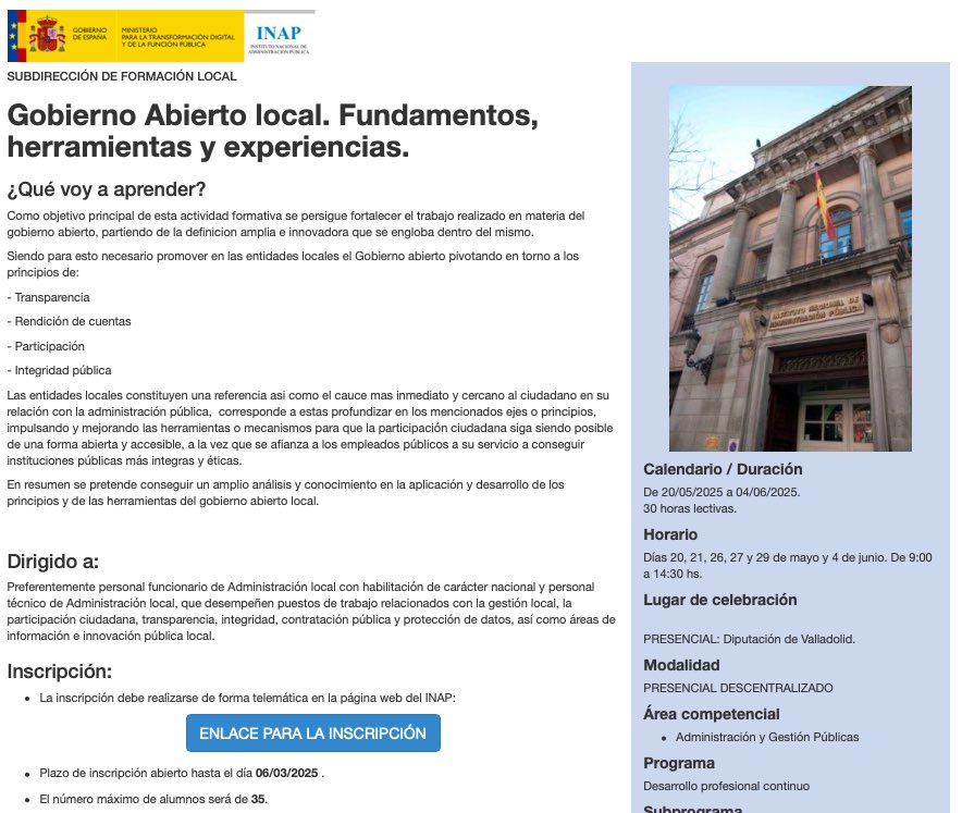 PilarMorGar's tweet photo. ¿Estás en #Valladolid o puedes desplazarte? 👌 

🆕Curso "#GobiernoAbierto local. Fundamentos, herramientas y experiencias" del @INAP_ES 👇 

⏰30 horas 
🏛️@dipvalladolid 

👉 Participaré como docente junto a profesionales🔝

¡Inscripciones hasta 6.03! https://t.co/gv6HpvwQdO https://t.co/I3Xl95TbNt