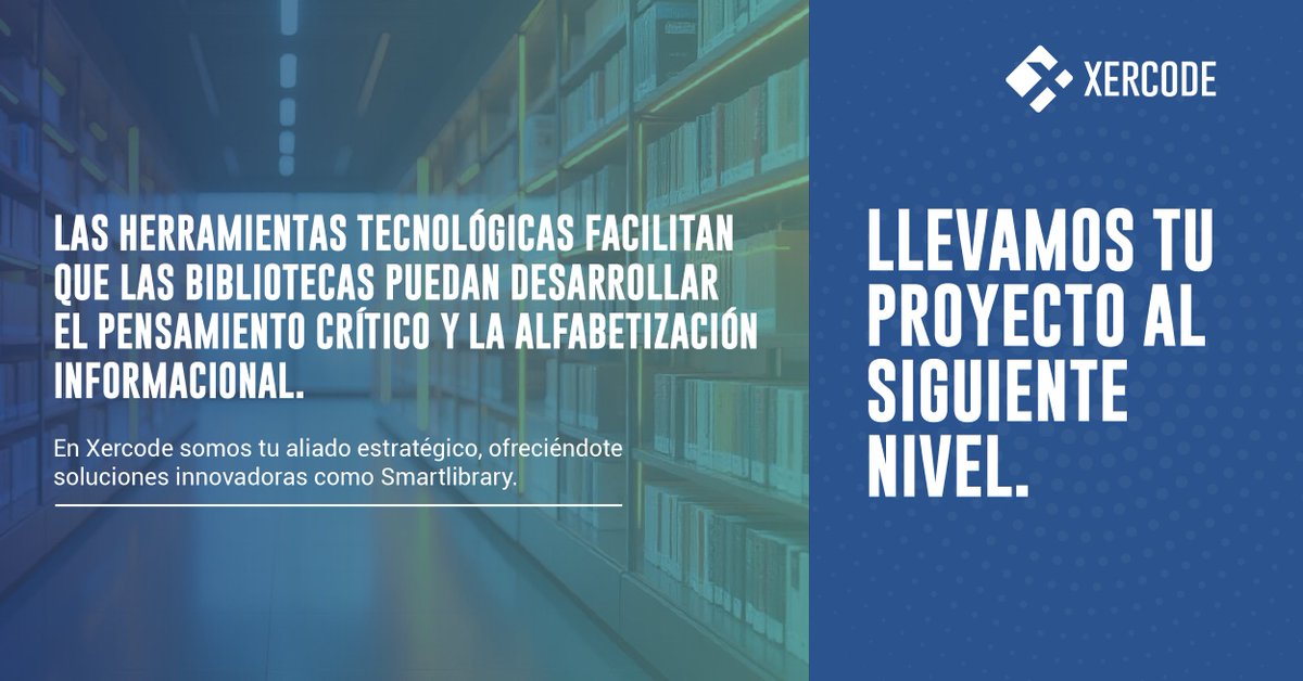 xercode's tweet image. En #Xercode somos tu mejor aliado para potenciar la alfabetización informacional y el pensamiento crítico. 🤝

➡️ Si tienes una #biblioteca, te ofrecemos soluciones innovadoras como #Smartlibrary, un concepto revolucionario de biblioteca. ¡Descúbrelo! 🔗 xercode.com/sigb-software-…