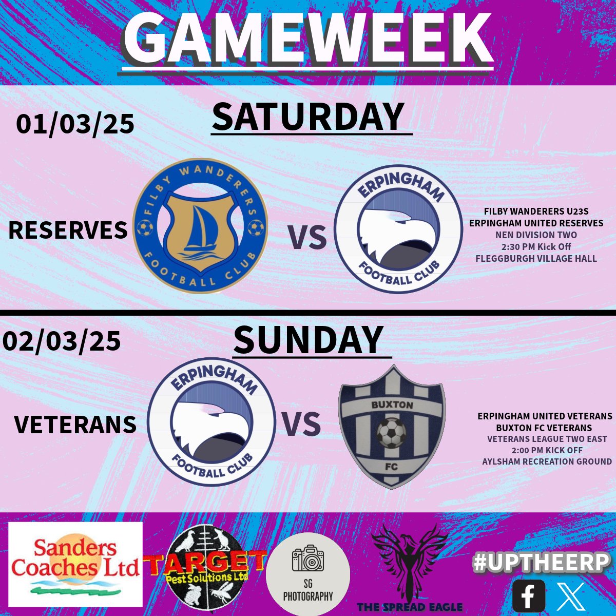 Saturday 
Reserves travel away to  <a href="/Filby_Wanderers/">Filby Wanderers FC</a> in league action.

Sunday 
Veterans welcome <a href="/fc_buxton/">Buxton FC</a> in league action