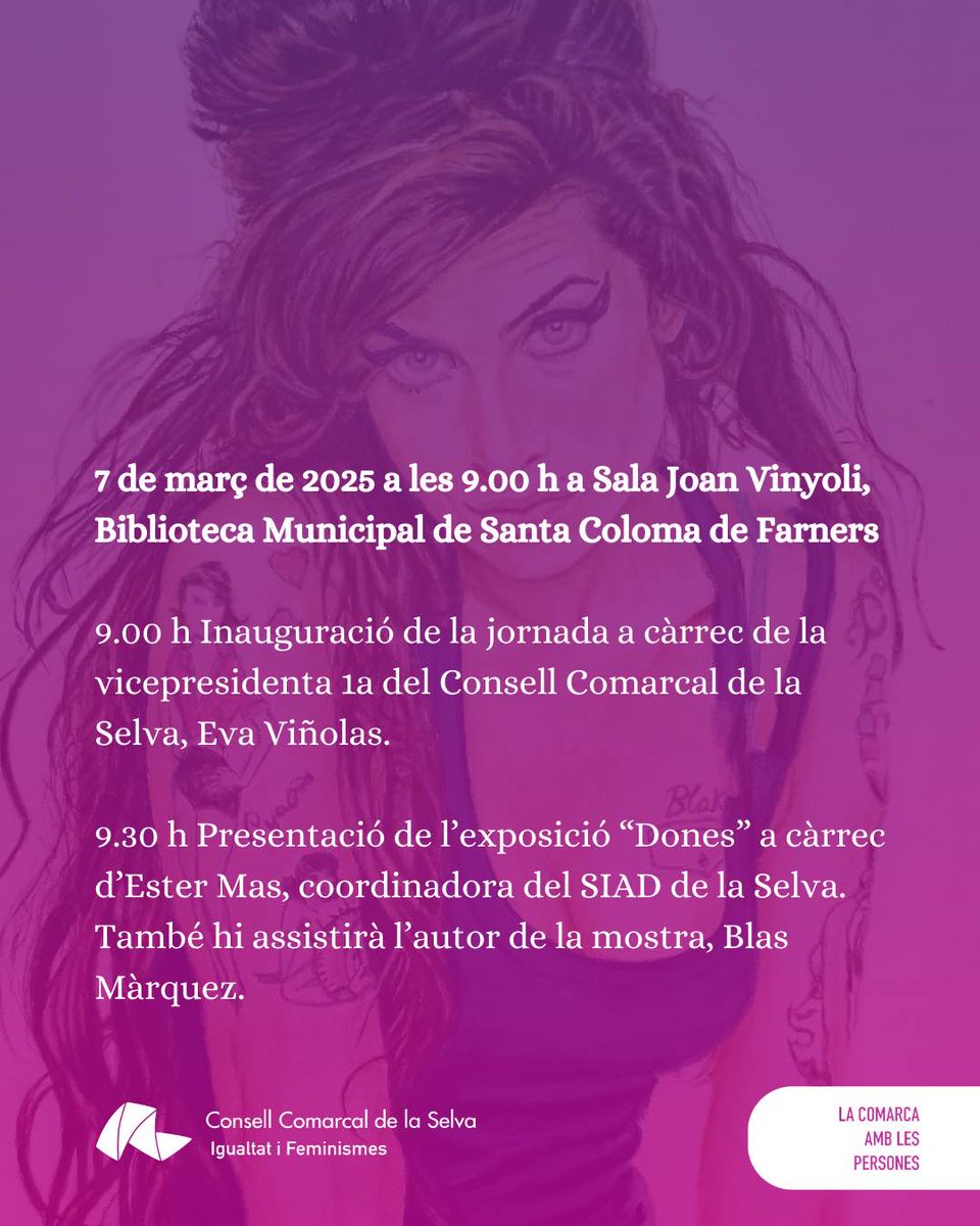 comarcaselva's tweet photo. 📢 8M. El Consell Comarcal de la Selva commemora el Dia Internacional de les Dones amb diverses activitats que es duran a terme el 7 de març a la Biblioteca Municipal Joan Vinyoli de Santa Coloma de Farners.

#ccselva #comarcaselva #26municipid #mandat2023_2027 #selvaemprèn #8M https://t.co/ukyn1HKEmb