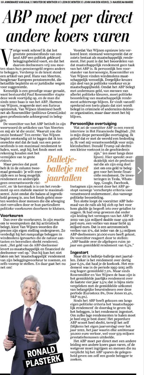 Alweer een dodelijk duidelijke column van Ronald Plasterk, dit keer over het beleggings-wanbeleid van het <a href="/abp/">Adam Poswolsky</a> waarbij met name Rosenmuller en Van Wijnen een volstrekt terechte draai om de oren krijgen. Als uitsmijter (laatste alinea) ‘balletje-balletje met jaartallen’