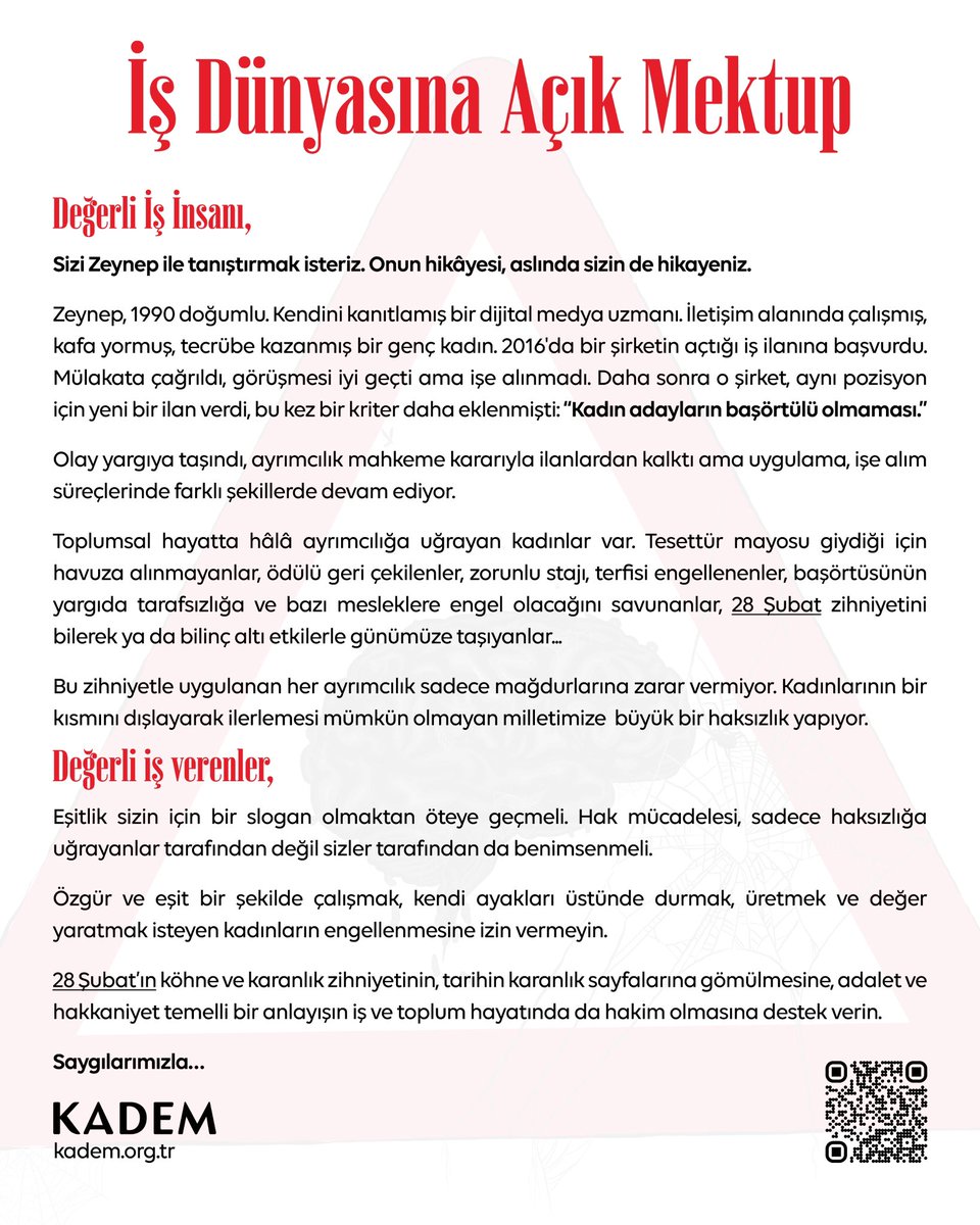 İŞ DÜNYASINA AÇIK MEKTUP📰

#28Şubat #ZihniyetMeselesi