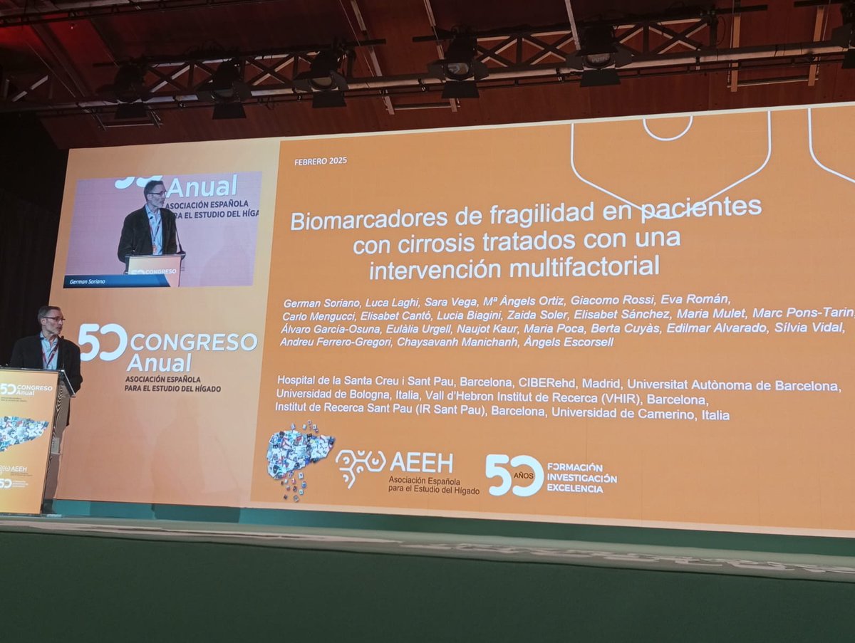 Asociación Española para el Estudio del Hígado (@aeehliver) on Twitter photo 🗣️¿Cómo podemos mejorar la fragilidad en la cirrosis?
▶️La última comunicación de la sesión matinal con German Soriano de <a href="/HospitalSantPau/">Sant Pau - Campus Salut Barcelona</a> y @CIBERehd, estudia potenciales biomarcadores para su restablecimiento:
✔️Combinar ejercicio + aminoácidos ramificados + probióticos 🗣️¿Cómo podemos mejorar la fragilidad en la cirrosis?
▶️La última comunicación de la sesión matinal con German Soriano de <a href="/HospitalSantPau/">Sant Pau - Campus Salut Barcelona</a> y @CIBERehd, estudia potenciales biomarcadores para su restablecimiento:
✔️Combinar ejercicio + aminoácidos ramificados + probióticos