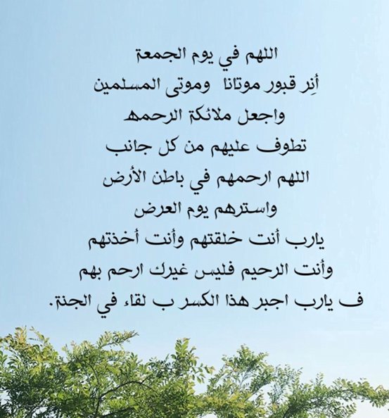 اللهُم الجنة لمن تركوا الحنين في قلوبنا
 اللهم الجنة لمن افتقدناهم في كل لحظات حياتنا اللهم ارحم موتانا 
وموتى المسلمين 
رحمة من عندك تسع الارض ومن عليها.🕊