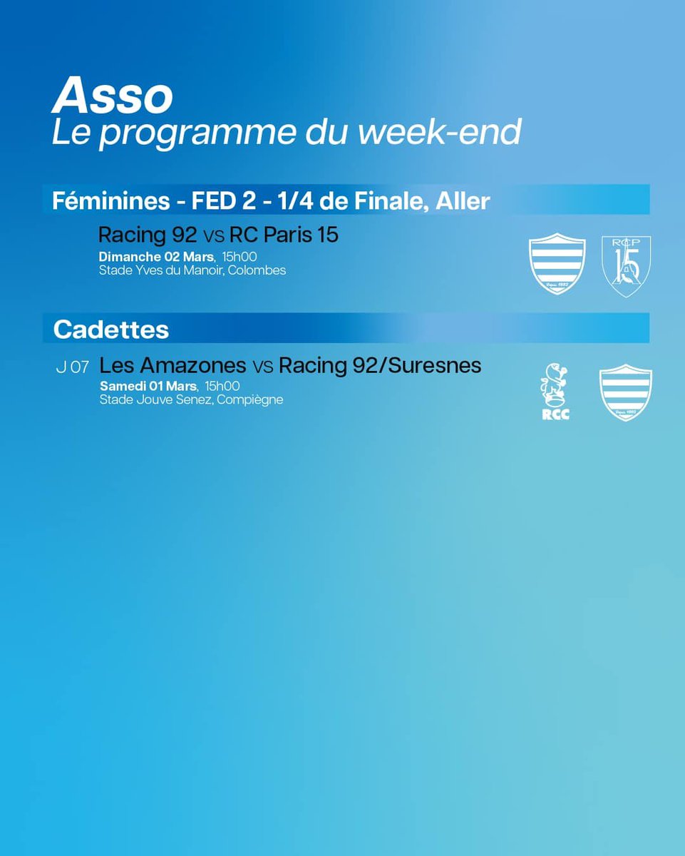 racing92's tweet photo. Asso : 𝐿𝑒 𝑝𝑟𝑜𝑔𝑟𝑎𝑚𝑚𝑒 𝑑𝑢 𝑤𝑒𝑒𝑘-𝑒𝑛𝑑 👀

#RacingFamily https://t.co/lhyMqTekhw