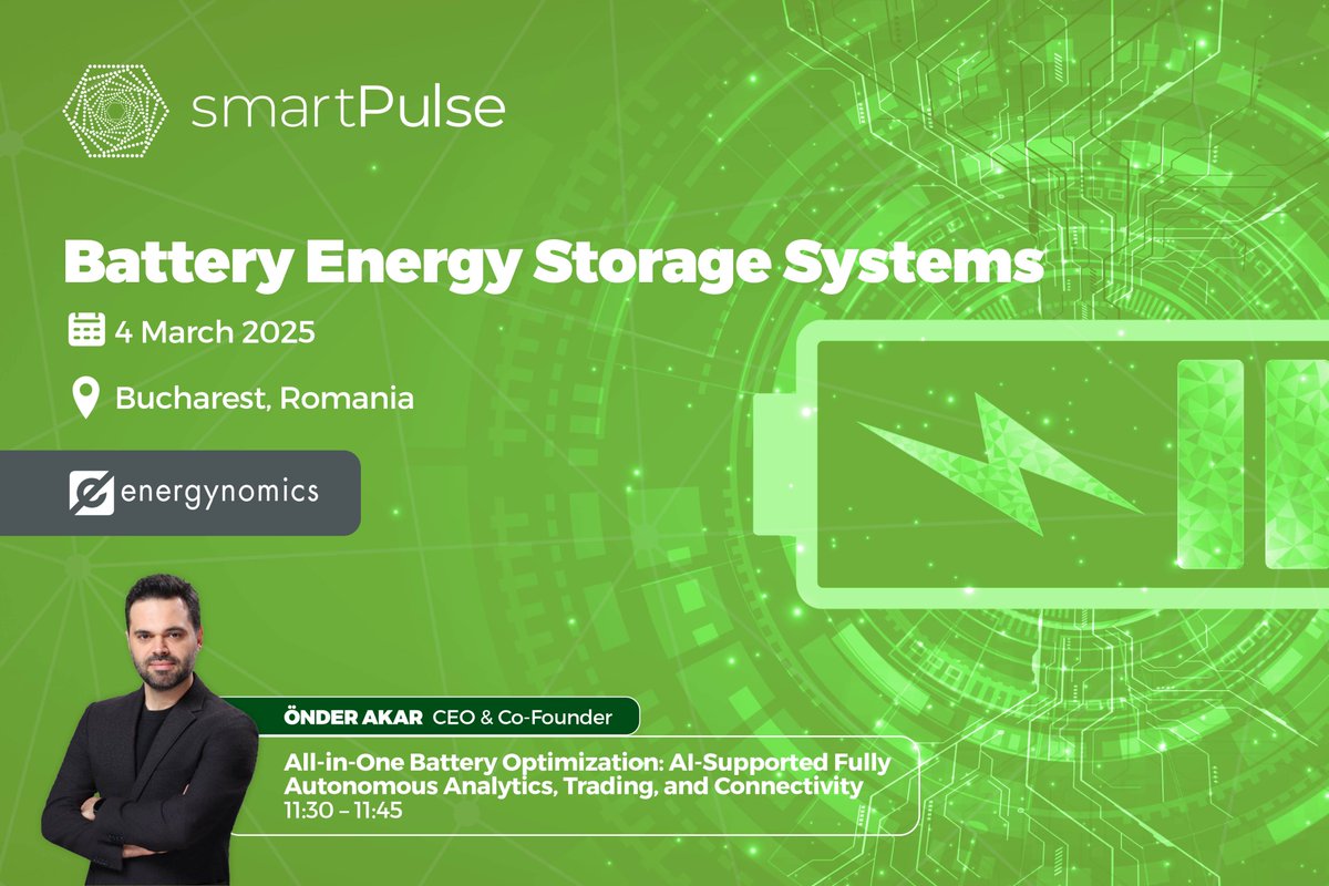 We’re excited to be part of the "BESS 2025 - Battery Energy Storage Systems" conference by Energynomics on March 4, 2025, in Bucharest, Romania!

Join us as we explore the future of battery energy storage! ⚡🌍
 
🔗 Book a meeting with our team: meetings.hubspot.com/smartpulse-tea…