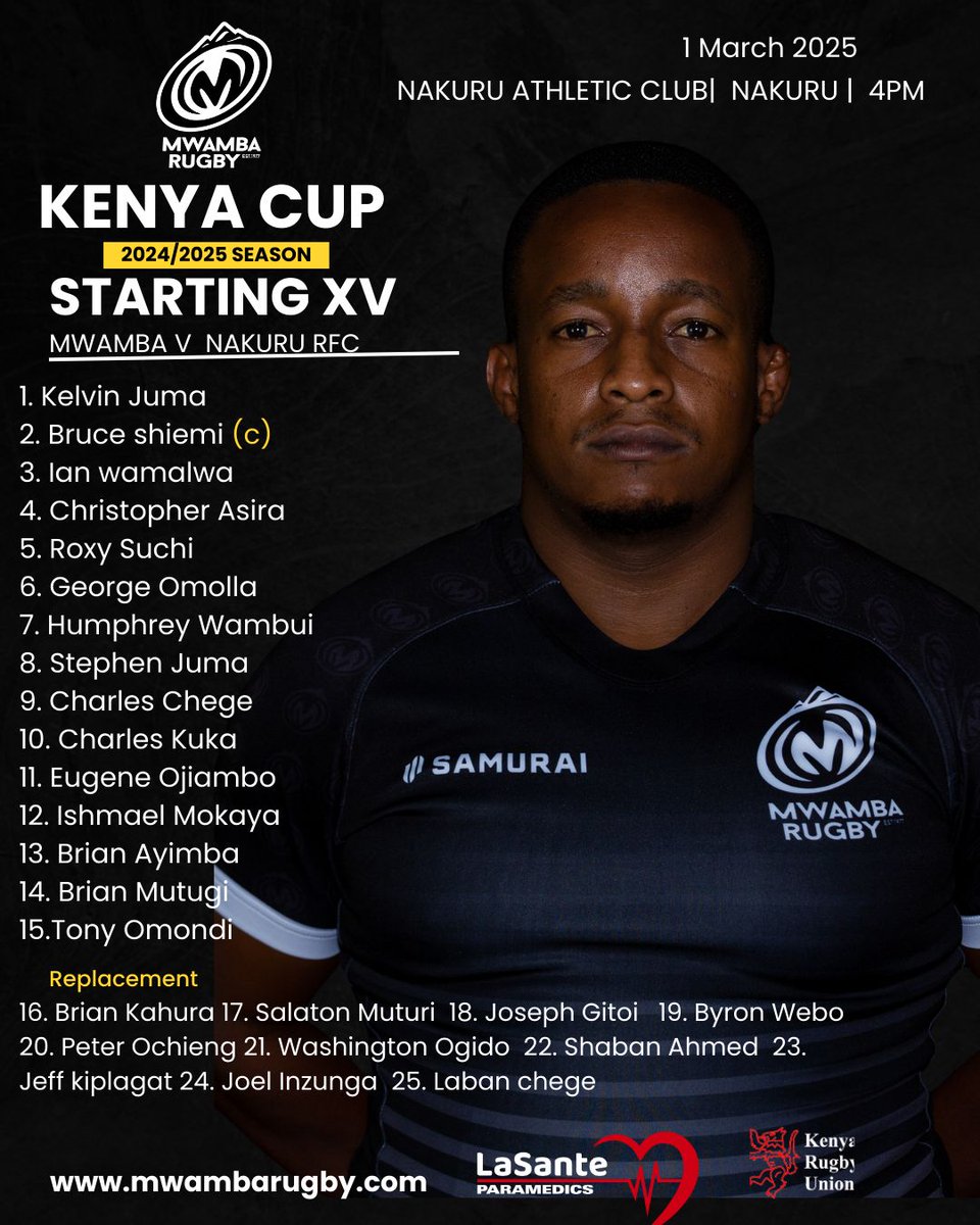MwambaRFC's tweet photo. 🚨 One Last Battle on the Road!🚨
The boys are fired up and ready for our penultimate clash of the season! 🔥 We head to Nakuru RFC for one final showdown away from home.
Kickoff at NAC – 4PM!
Let’s finish strong and bring it home! 💪🏿🖤🤍
#Rfamily #OneHeartOneGoal https://t.co/3FWGdv98Rw