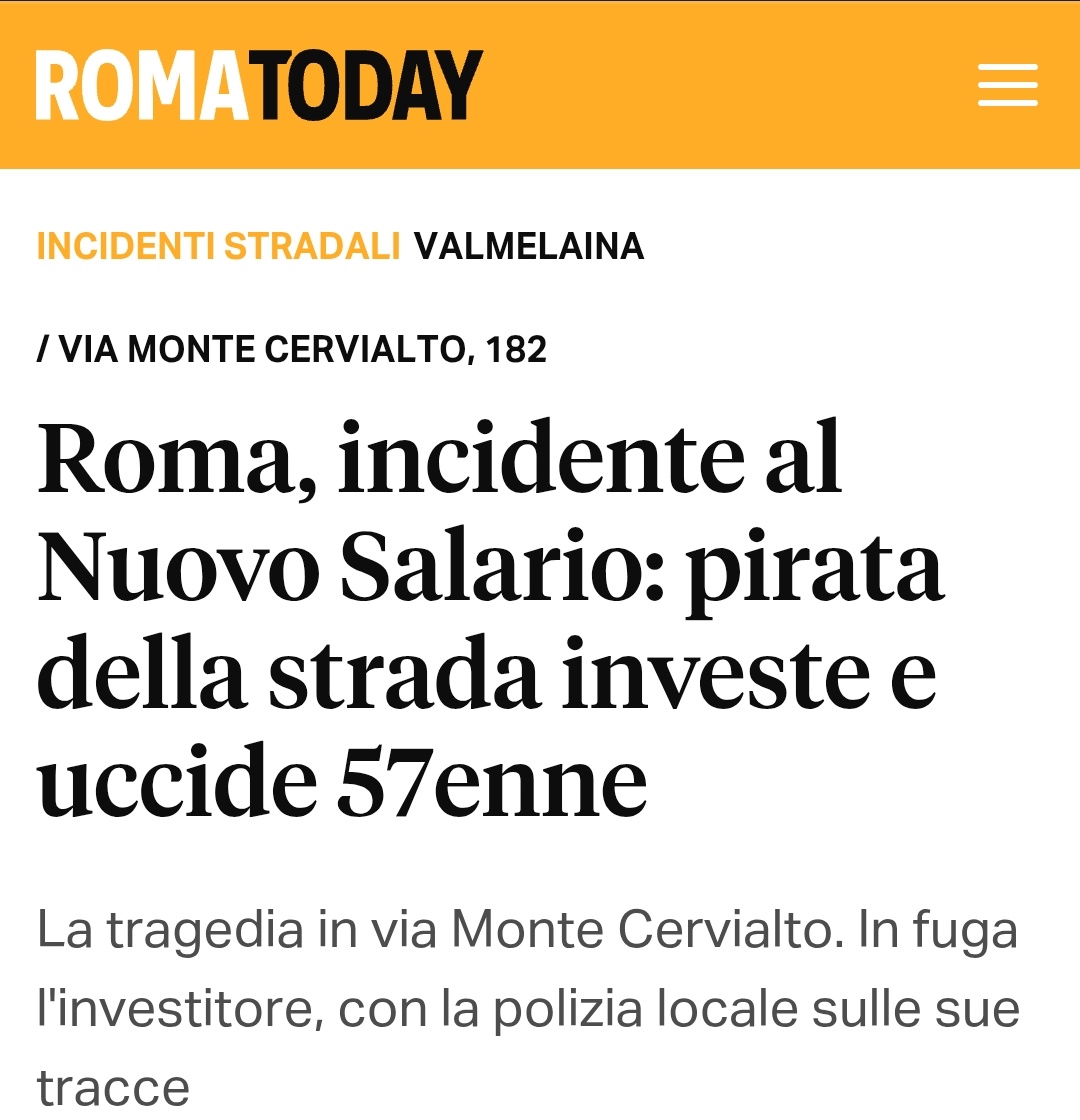 Prosegue la mattanza di pedoni a #Roma (1 ucciso a settimana)

Non servono nuove regole, ma far rispettare quelle che ci sono

E ripensare la città a misura di pedone, non di auto
 
➡️romatoday.it/cronaca/incide…