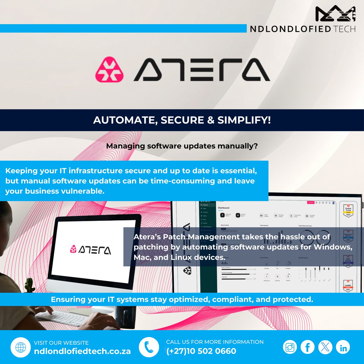 Ndlondlofiedtec's tweet image. 🔄 AUTOMATE, SECURE &amp;amp; SIMPLIFY! 🛠🚀

With Atera’s Patch Management, you can automate updates for Windows, Mac, and Linux, ensuring your IT infrastructure stays optimized

#Atera #AutomateIT #CyberSecurity #PatchManagement #ITSupport #StayNdlondlofied #NdlondlofiedTech