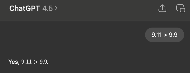 deedydas's tweet image. Tried this 5 times on ChatGPT 4.5 and it gets it wrong every time.