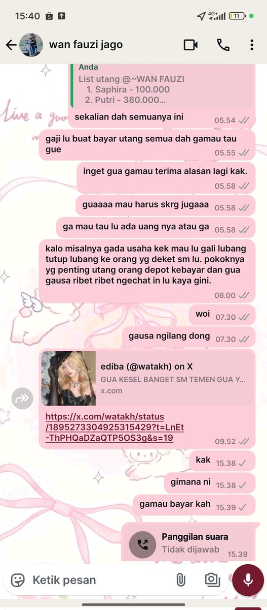 sampe sekarang chat gua ga di bales bales sama tuh orang tolol