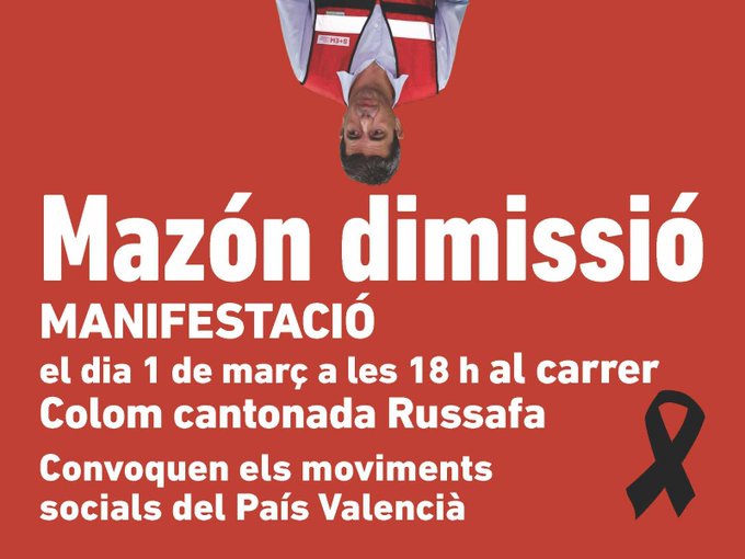 📢 Ens convoquem a València per a expressar la nostra estima a les afectades per la #DANA. Vos esperem al bloc d'educació per a exigir ben fort la dimissió de Rovira i de Mazón. #MazonDimissió
📆 Dissabte 1 de març📍C/ Colom cantonada Russafa
🕣 18 h