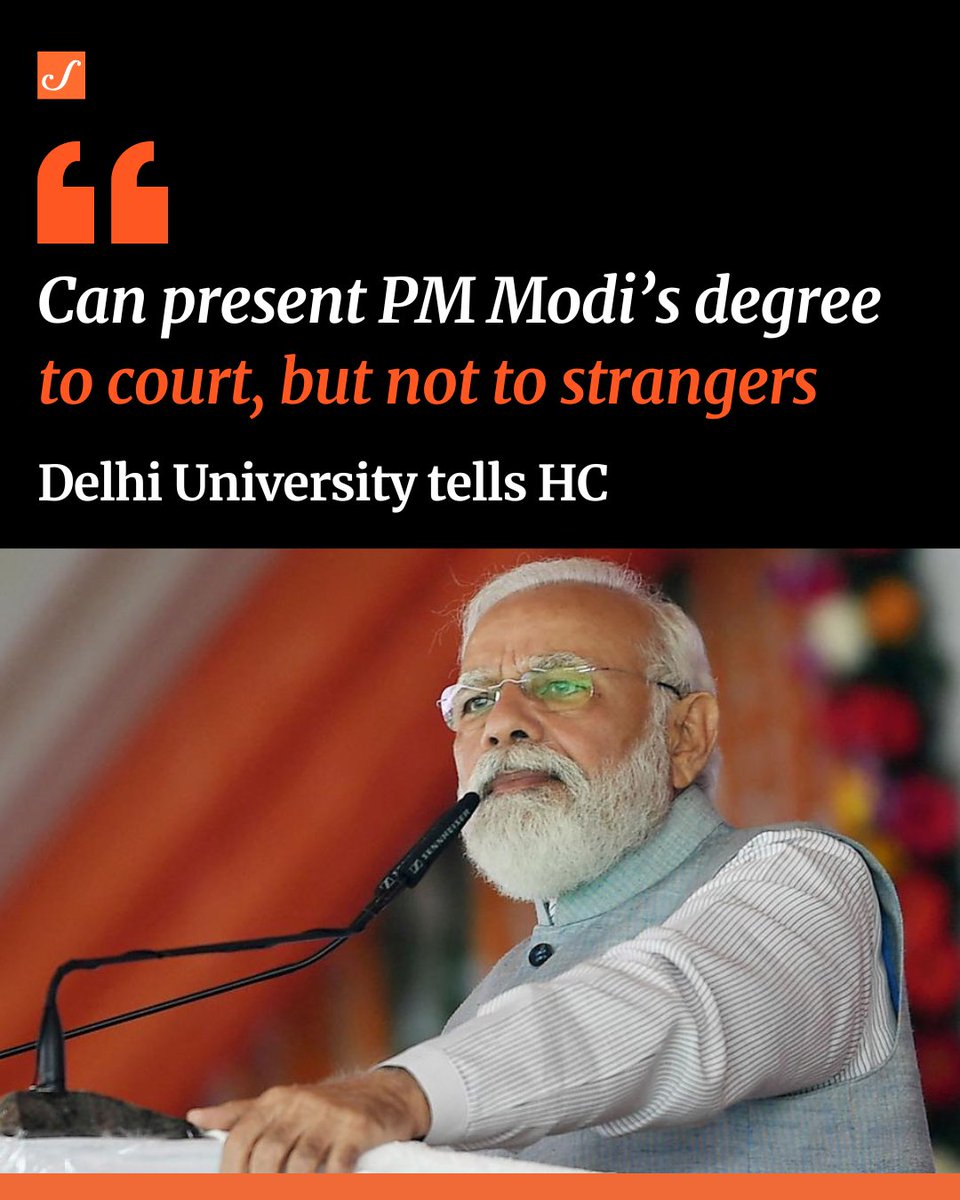 scroll_in's tweet photo. “The question is whether anyone can walk in and ask for degrees of others?" said Solicitor General Tushar Mehta, representing the university.
https://t.co/Mbgxoj8YmN
#NarendraModi #ModiDegreeCase https://t.co/HD1m1hLsVX