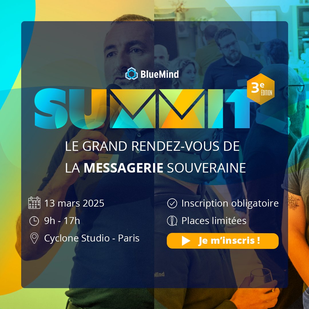 🚨 Une journée exceptionnelle pour reprendre la main sur votre budget et la #souveraineté de votre #messagerie !
▶️content.bluemind.net/bluemind-summi…

⚠️ *Inscription obligatoire, places limitées !*