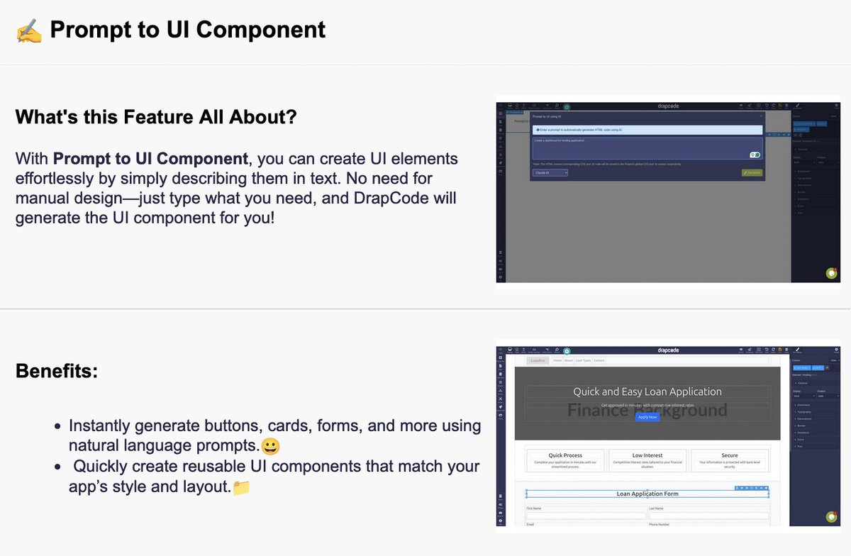 drapcode's tweet image. Newsletter #85 is here and we are back with new exciting updates 😃🥳
✅Deepseek AI Integration,
✅Prompt to build UI Components,
✅Load Balancer for high availability,
✅JavaScript in Events Actions,
and much more :)
Start building now