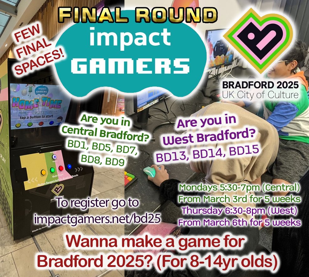 A few final spaces have opened up for groups starting Monday/Thursday this coming week! Get your child signed up/find out more now impactgamers.net/bradford2025