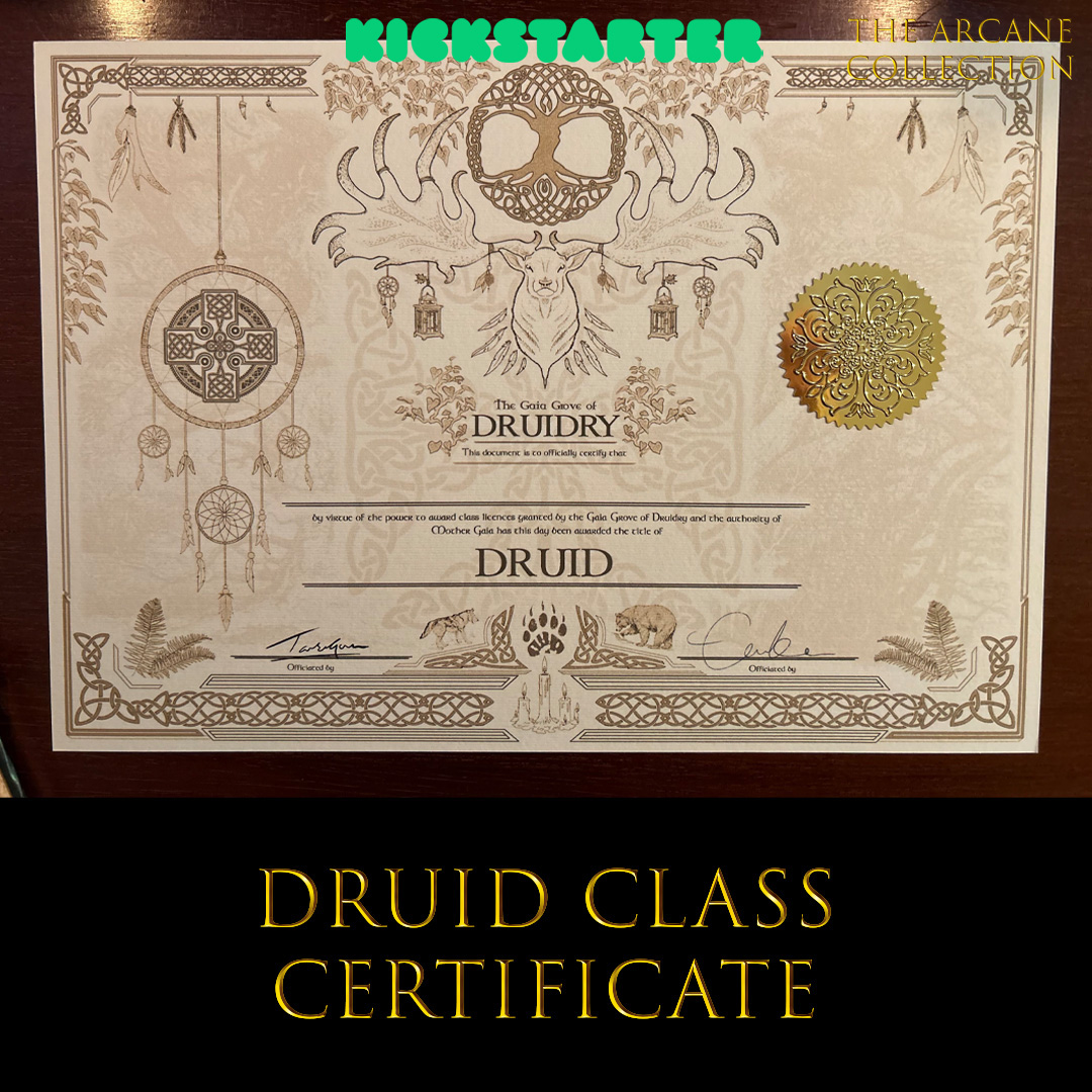 JRRDunlop's tweet photo. Nature will guide your hand... Druid Class Certificate, 6 days until launch 🌲

✨ Share with a fellow adventurer!: https://t.co/IwkjNAIXBD

#DnDWizard #TabletopRPG #DungeonMaster #RPGCollector #DnDCollectibles #TheArcaneCollection #Certificates #Kickstarter https://t.co/vNyEEJnRRL