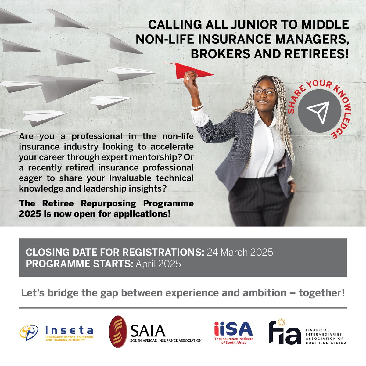 IMPORTANT UPDATE: 

The application deadline for the Retiree Repurposing Programme has been EXTENDED!

New deadline: 24 March 2025

Visit ow.ly/pOXT50V86fj for more information and to submit your application.