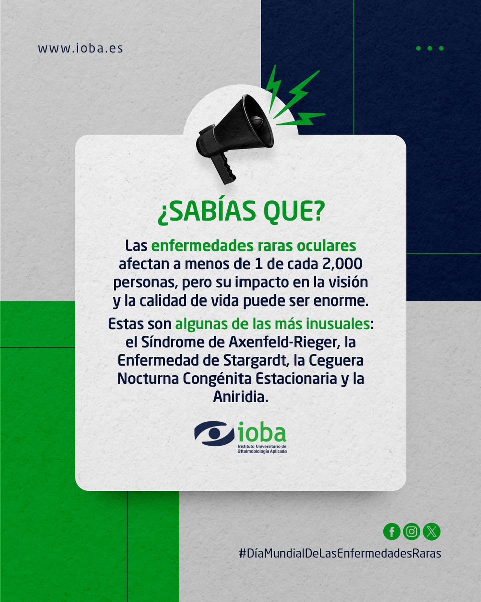 Hoy #DíaMundialDeLasEnfermedadesRaras os contamos cuáles son algunas de las #CondicionesOculares más inusuales y reafirmamos nuestro compromiso de seguir investigando para poder ofrecer una mejor calidad de vida a las personas que las padecen.
#IOBA #EnfermedadesRarasOculares
