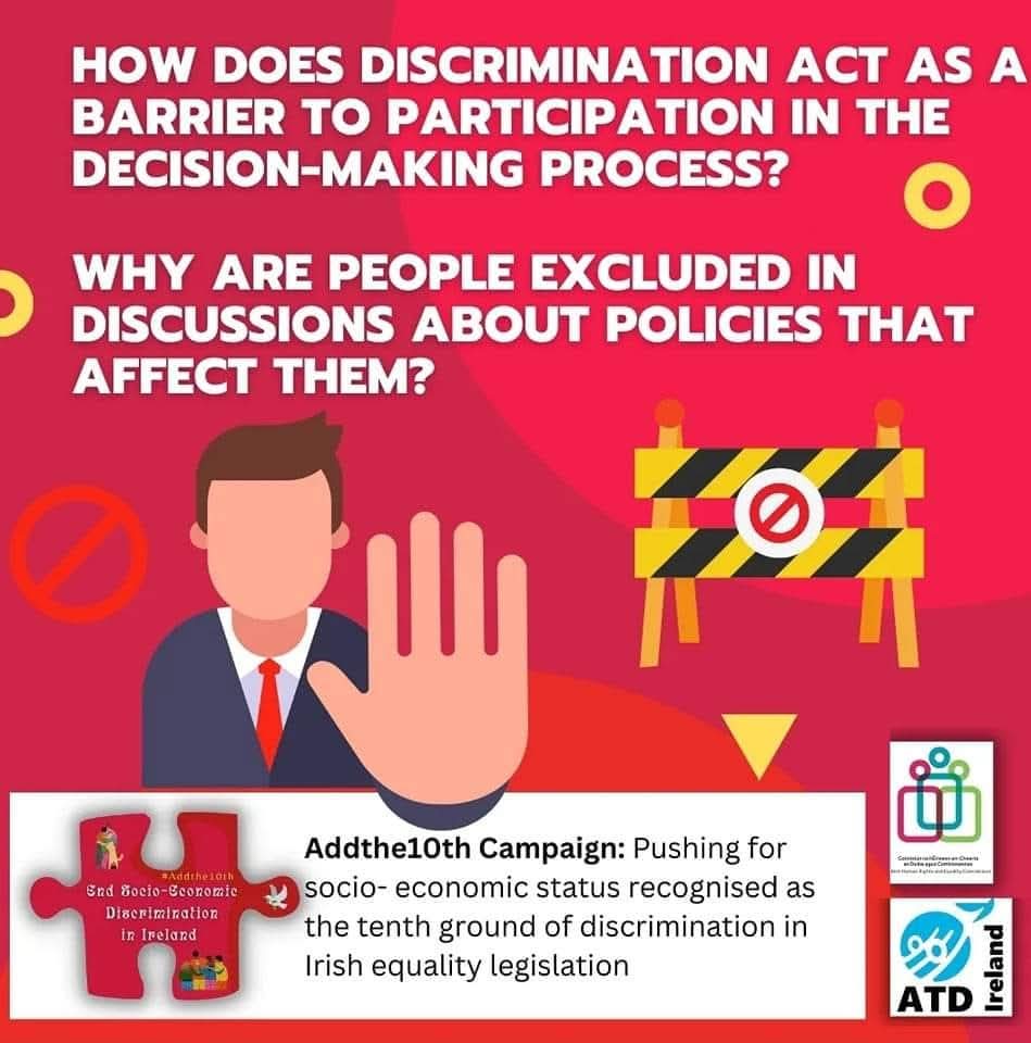 The #AddThe10th Addthe10th Alliance are asking Irish Government to make Socio-Economic Discrimination illegal in Ireland 🇮🇪
MAKE A STAND &amp;
STOP #discrimination #AddThe10th 

Add your photo to the hundreds holding the missing piece of legislation
atdireland.ie/wp/breaking-ba…