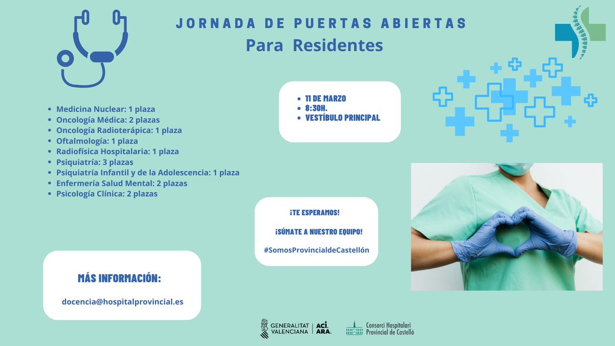 👩‍⚕️👨‍⚕️El próximo 11 de marzo abrimos nuestras puertas a nuevas y nuevos residentes.  
📢Recuerda: 
 🗓 11 de marzo 
⏱️ 8:30 h. 
↪️Vestíbulo Principal   
¡Os esperamos!