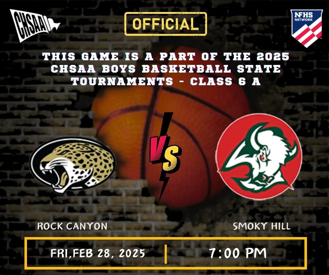 CHSAA Official (@chsaaofficial) on Twitter photo CHSAA Boys Basketball State Tournaments Class 6A
π Rock Canyon π Smoky Hill
π Friday Feb 28 | 7:00pm
π₯ Live On livesports.insidethegames.live/hsb.php
<a href="/Canyon_Hoops/">RC Basketball</a> <a href="/RockCanyonHS/">Rock Canyon HS</a> <a href="/RockCanyonAD/">Tom Brieske</a> <a href="/SmokyHillHoops/">Smoky Hill Hoops</a> <a href="/SmokySports/">Smoky Hill Athletics</a> CHSAA Boys Basketball State Tournaments Class 6A
π Rock Canyon π Smoky Hill
π Friday Feb 28 | 7:00pm
π₯ Live On livesports.insidethegames.live/hsb.php
<a href="/Canyon_Hoops/">RC Basketball</a> <a href="/RockCanyonHS/">Rock Canyon HS</a> <a href="/RockCanyonAD/">Tom Brieske</a> <a href="/SmokyHillHoops/">Smoky Hill Hoops</a> <a href="/SmokySports/">Smoky Hill Athletics</a>