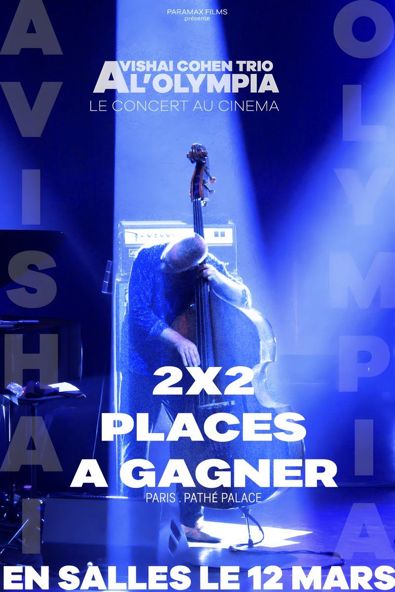 AvishaiCohen's tweet image. Gagnez 4 places pour voir "Avishai Cohen à l'Olympia" au cinéma Pathé Palace à Paris, le 12 mars à 20h. Pour participer :
- Envoyez un mail à inge@avishaicohen.com
- Objet : "Participation tirage au sort - Avishai Cohen"
- Indiquez vos prénom, nom et celui de votre invité(e)