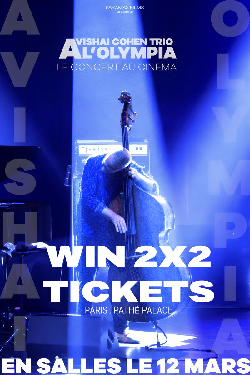 AvishaiCohen's tweet image. Gagnez 4 places pour voir "Avishai Cohen à l'Olympia" au cinéma Pathé Palace à Paris, le 12 mars à 20h. Pour participer :
- Envoyez un mail à inge@avishaicohen.com
- Objet : "Participation tirage au sort - Avishai Cohen"
- Indiquez vos prénom, nom et celui de votre invité(e)