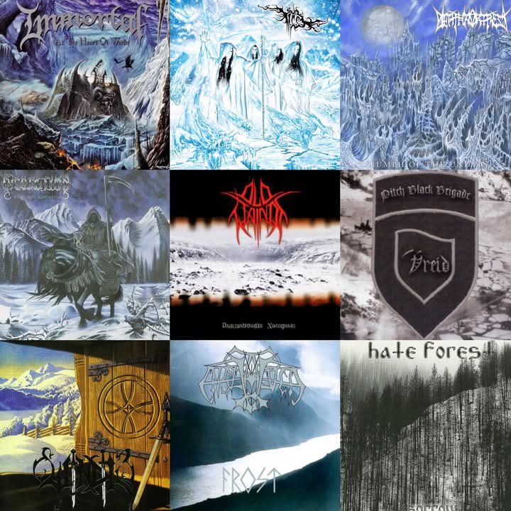 Black Metal Albums on ICE II
Immortal-At The Heart Of Winter
Imperial Crystalline Entombment-Ancient Glacial
Death Fortress-Triumph Of The Undying
Dissection-Storm Of The Light's Bane
Old Wainds-Oбжигающий
Vreid-Pitch Black Brigade
Windir-Arntor
Enslaved-Frost
Hate Forest-Sorrow