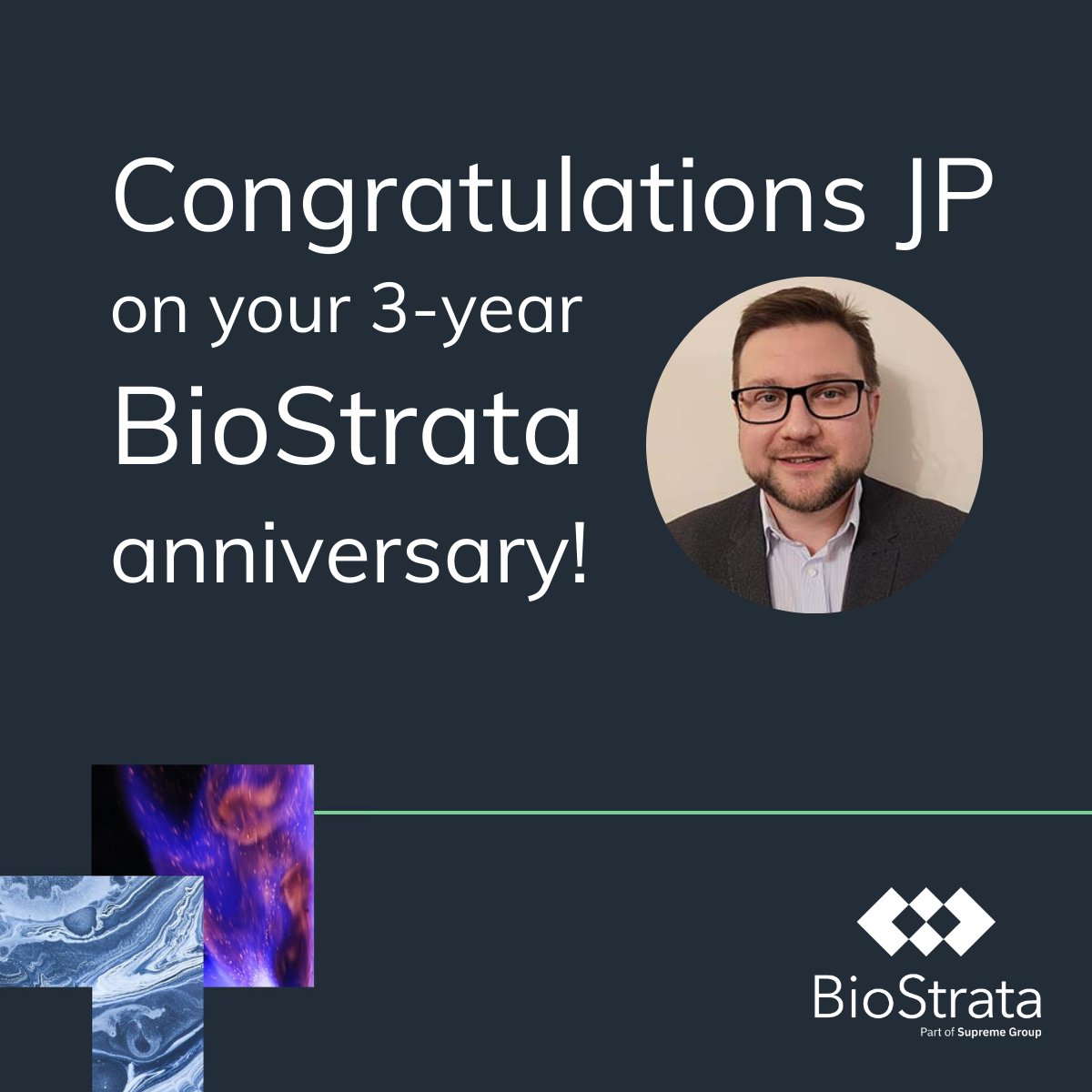 Biostrata's tweet photo. Tomorrow is JP's 3 year BioStrata anniversary! 🎉

As a senior account manager, JP is truly dedicated to achieving the best life science marketing results for our clients. 

Learn more about JP and the rest of the team on our About us website page.➡️  https://t.co/2ZMkCde63S https://t.co/JsbrIdGln7