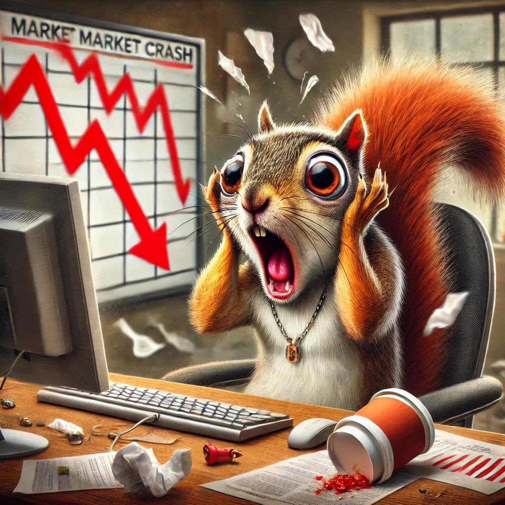 nutrium_nftt's tweet photo. The market crashed, and the squirrel went crazy! Charts are red, coffee spilled, and panic is in the air. Another day in the crypto world—Nutirum squirrel in shock! #NFTCommunity #bitcoin #TokenLaunch https://t.co/k9S0YOAsEF