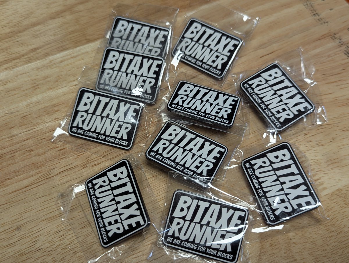 The bitaxe gods are with us today, for these were just delivered in separate packages, at the same time.

Massive thanks to @BTC_the_Kid for the giveaway, this pin goes right into the treasury , and to <a href="/UTXOalien/">UTXO Alien</a> for hooking us up with the bitaxe Runner Pins. 🙏