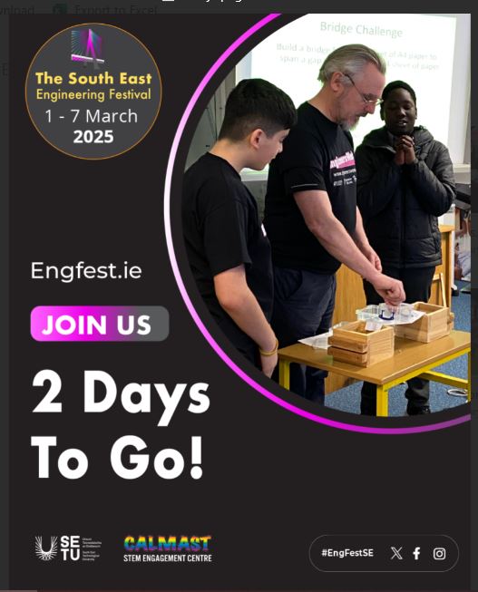 South-East Engineering Festival SETU & Calmast (@engfestse) on Twitter photo Welcoming #EngFest25 See engfest.ie for our full schedule of events ! We have kits, presentations, competitions workshops and talks to celebrate #AllThingsEngineering <a href="/SETUIreland/">South East Technological University</a> <a href="/CalmastWIT/">Calmast SETU</a> <a href="/EngineerIreland/">Engineers Ireland</a> <a href="/EngTheSouthEast/">Engineering The South East</a> Welcoming #EngFest25 See engfest.ie for our full schedule of events ! We have kits, presentations, competitions workshops and talks to celebrate #AllThingsEngineering <a href="/SETUIreland/">South East Technological University</a> <a href="/CalmastWIT/">Calmast SETU</a> <a href="/EngineerIreland/">Engineers Ireland</a> <a href="/EngTheSouthEast/">Engineering The South East</a>