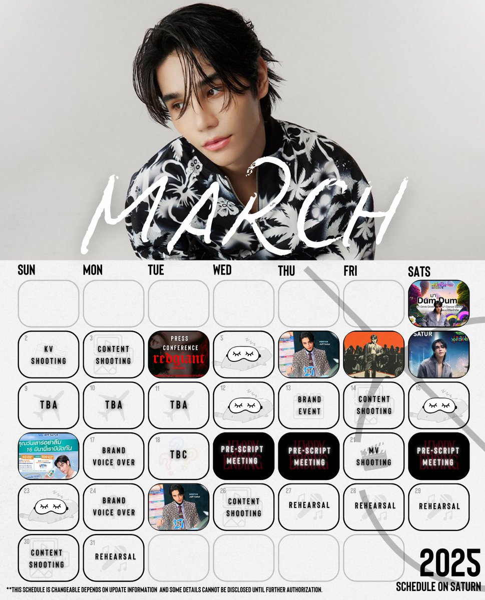 • Schedule on Saturn •

   Monthly Schedule 
               
   MARCH 2025

**This schedule is changeable depends on update information and some details cannot be disclosed until further authorization.

#JeffSatur