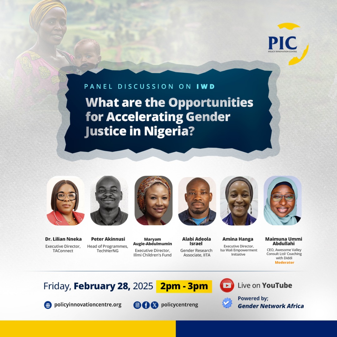 TODAY at 2PM WAT: Our ED Dr. Lilian Anomnachi joins the Policy Innovation Centre #IWD2025 panel on "Opportunities for Accelerating Gender Justice in Nigeria"
Dr. Anomnachi will share expertise on maternal health gaps &amp; innovative rural healthcare solutions.
Join the conversation!