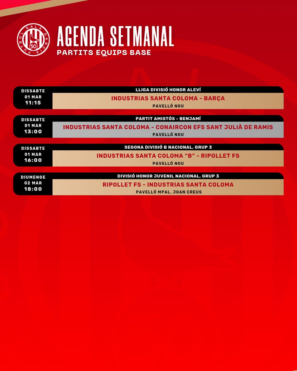 fsalagarcia's tweet image. Aquesta és l'agenda del cap de setmana amb els partits dels nostres #equipsformatius

#FemHi5t0ria