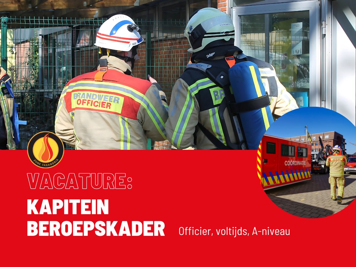 [VACATURE] Wij zoeken een beroepskapitein. Als officier ben je iemand die leiding kan geven, coördineren, organiseren en opleiden. Je bent mensgericht en hebt verantwoordelijkheidszin.
Solliciteer vóór 31/03 via hvztaxandria.be/vacatures/ #brandweer #officier #vacature #hvztaxandria