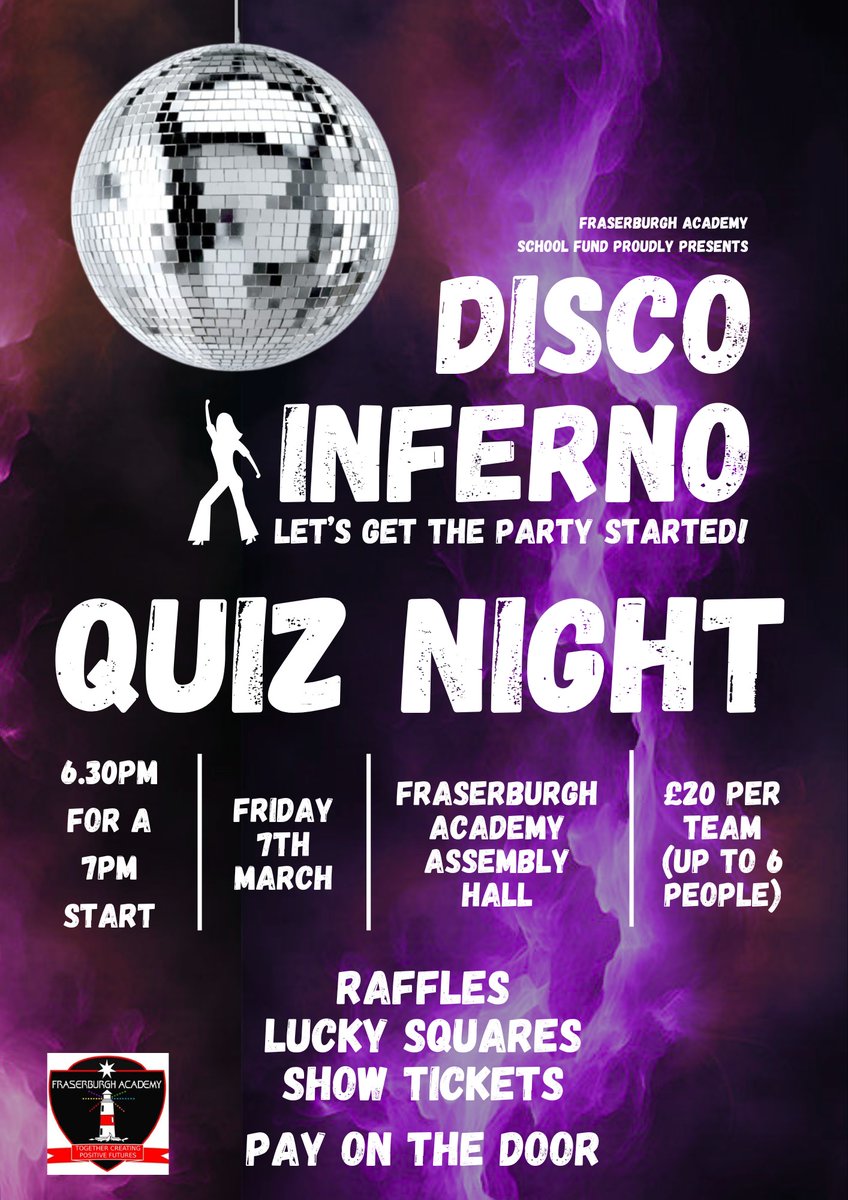 Our school show fundraiser quiz is only one week away! Join us for raffles, lucky squares, your first chance to get your hands on tickets for the show, and prizes you do NOT want to miss out on. See you there! 🔥 🕺
