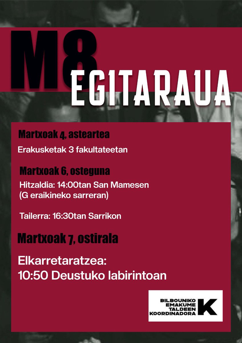 Martxoari 8ari begira, hona hemen datorren asterako prestatu dugun egitaraua. Animatu!