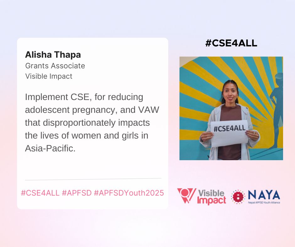 Nepal APFSD Youth Alliance (@nepalapfsd) on Twitter photo Implement CSE, for reducing adolescent pregnancy, and VAW that disproportionately impacts the lives of women and girls in Asia-Pacific.
#CSE4ALL #APFSD #APFSDYouth2025
<a href="/NEPALNPC/">National Planning Commission</a>
<a href="/MoEST_Nepal/">शिक्षा, विज्ञान तथा प्रविधि मन्त्रालय</a>
<a href="/mohpnep/">Ministry of Health & Population, Nepal</a>
<a href="/mowcsc_nepal/">महिला, बालबालिका तथा ज्येष्ठ नागरिक मन्त्रालय</a>
<a href="/NheiccNepal/">nheicc</a>
<a href="/UNFPANepal/">UNFPA Nepal</a>
<a href="/Vis_Im/">Visible Impact</a>
<a href="/ARROW_Women/">ARROW</a> Implement CSE, for reducing adolescent pregnancy, and VAW that disproportionately impacts the lives of women and girls in Asia-Pacific.
#CSE4ALL #APFSD #APFSDYouth2025
<a href="/NEPALNPC/">National Planning Commission</a>
<a href="/MoEST_Nepal/">शिक्षा, विज्ञान तथा प्रविधि मन्त्रालय</a>
<a href="/mohpnep/">Ministry of Health & Population, Nepal</a>
<a href="/mowcsc_nepal/">महिला, बालबालिका तथा ज्येष्ठ नागरिक मन्त्रालय</a>
<a href="/NheiccNepal/">nheicc</a>
<a href="/UNFPANepal/">UNFPA Nepal</a>
<a href="/Vis_Im/">Visible Impact</a>
<a href="/ARROW_Women/">ARROW</a>