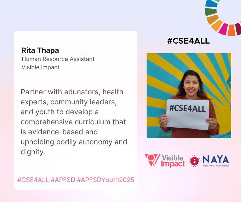 Nepal APFSD Youth Alliance (@nepalapfsd) on Twitter photo Partner with educators, health experts, community leaders, & youth to develop a comprehensive curriculum that is evidence-based & upholding bodily autonomy and dignity.
#CSE4ALL #APFSD #APFSDYouth2025
<a href="/NEPALNPC/">National Planning Commission</a>
<a href="/MoEST_Nepal/">शिक्षा, विज्ञान तथा प्रविधि मन्त्रालय</a>
<a href="/mohpnep/">Ministry of Health & Population, Nepal</a>
<a href="/NheiccNepal/">nheicc</a>
<a href="/UNFPANepal/">UNFPA Nepal</a>
<a href="/ARROW_Women/">ARROW</a>
<a href="/Vis_Im/">Visible Impact</a> Partner with educators, health experts, community leaders, & youth to develop a comprehensive curriculum that is evidence-based & upholding bodily autonomy and dignity.
#CSE4ALL #APFSD #APFSDYouth2025
<a href="/NEPALNPC/">National Planning Commission</a>
<a href="/MoEST_Nepal/">शिक्षा, विज्ञान तथा प्रविधि मन्त्रालय</a>
<a href="/mohpnep/">Ministry of Health & Population, Nepal</a>
<a href="/NheiccNepal/">nheicc</a>
<a href="/UNFPANepal/">UNFPA Nepal</a>
<a href="/ARROW_Women/">ARROW</a>
<a href="/Vis_Im/">Visible Impact</a>