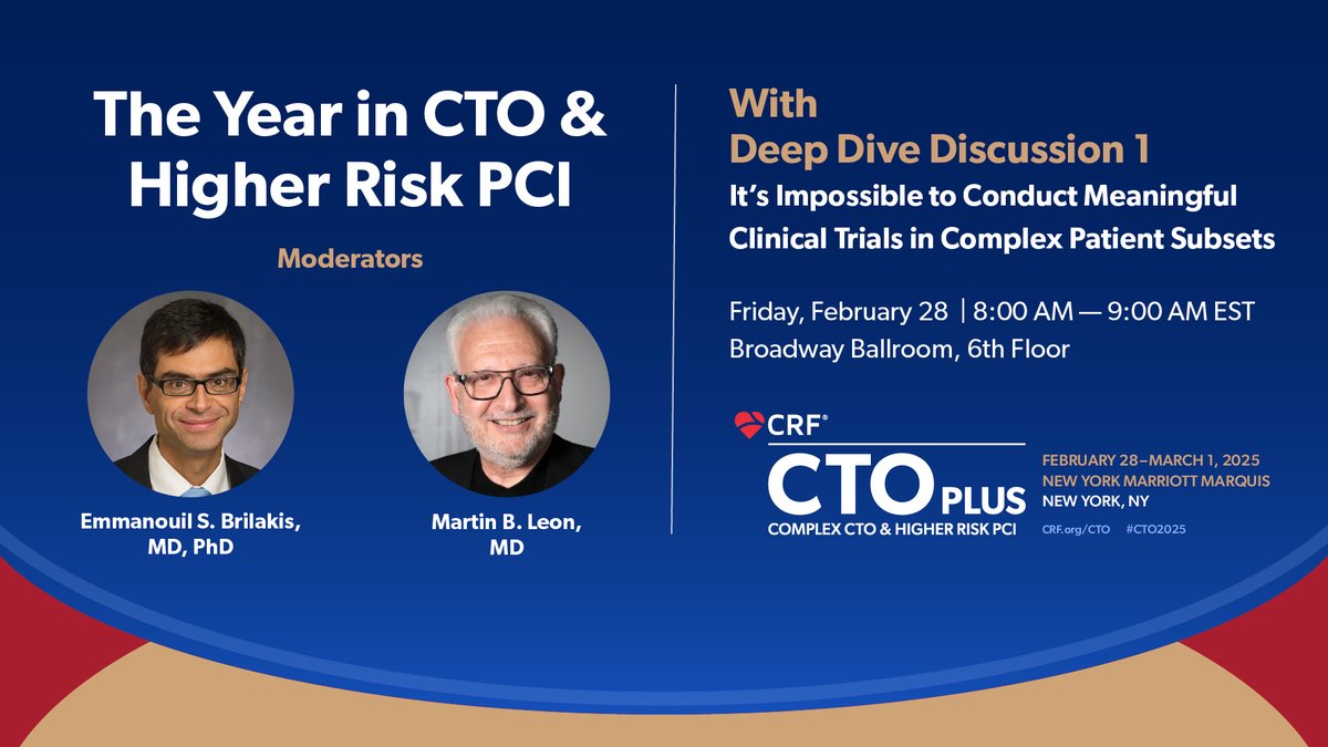 💡 Get the inside scoop on the year’s highlights in CTO &amp; CHIP PCI, plus a look ahead at ongoing trials and what to watch for in 2025.
Don’t miss a deep dive on the challenge of conducting meaningful trials in complex patient subsets!  <a href="/esbrilakis/">Emmanouil Brilakis</a> <a href="/MartyBLeon/">Marty Leon</a> <a href="/SanjogKalra/">Sanjog Kalra</a> <a href="/rwyeh/">Robert W. Yeh</a>