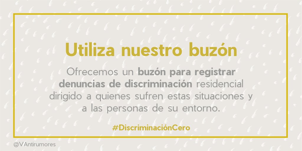 📬 Si sufres o eres testigo de una situación de discriminación en el acceso o mantenimiento de la vivienda, puedes contar con nuestro apoyo 🫂 y asesoramiento #DiscriminaciónCero ✍️ instagram.com/vantirumores/ #ZeroDiscriminationDay #WeStandTogether