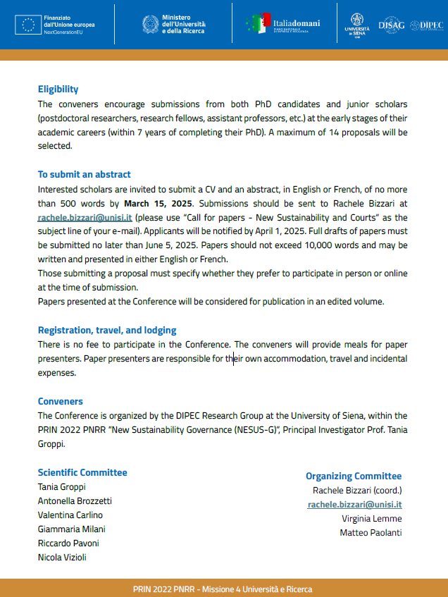 Tania Groppi @taniagroppi.bsky.social (@groppitania) on Twitter photo ‼️ CALL FOR PAPERS ‼️#Sustainability #Courts <a href="/unisiena/">Università di Siena</a> JUNE 26-27 International Conference -Please den the proposals by March 15, 2025. Program and call attached <a href="/iureamicorum/">Gonzalo Ramirez Cleves</a> <a href="/RichardAlbert/">Richard Albert</a> <a href="/ClementiF/">Francesco Clementi</a> <a href="/KadotaMiki38522/">Miki KADOTA</a> <a href="/flavio_qr/">Flavio Quezada</a> <a href="/togreco/">Tommaso Greco</a> <a href="/IreneSpigno/">Irene Spigno</a> <a href="/riccardo_pavoni/">Riccardo Pavoni</a> ‼️ CALL FOR PAPERS ‼️#Sustainability #Courts <a href="/unisiena/">Università di Siena</a> JUNE 26-27 International Conference -Please den the proposals by March 15, 2025. Program and call attached <a href="/iureamicorum/">Gonzalo Ramirez Cleves</a> <a href="/RichardAlbert/">Richard Albert</a> <a href="/ClementiF/">Francesco Clementi</a> <a href="/KadotaMiki38522/">Miki KADOTA</a> <a href="/flavio_qr/">Flavio Quezada</a> <a href="/togreco/">Tommaso Greco</a> <a href="/IreneSpigno/">Irene Spigno</a> <a href="/riccardo_pavoni/">Riccardo Pavoni</a>