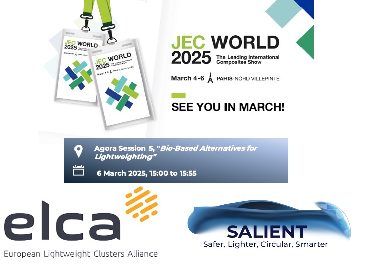 Attending #JEC2025? Don’t miss Agora Session 5: “Bio-Based Alternatives for Lightweighting
📅 6 March 2025
⏰ 15:00 - 15:55
Experts from the <a href="/SALIENT_EU/">SALIENT</a>  will discuss the challenges &amp; innovations of #biobased materials, #circularity &amp; #lightweighting in the automotive industry.