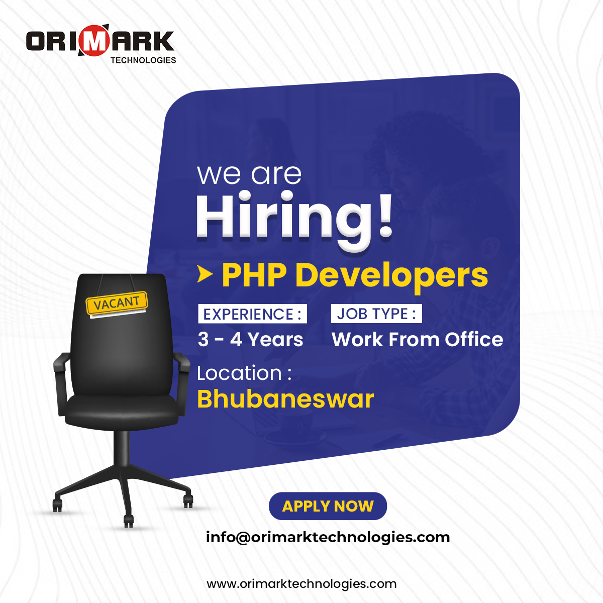 OrimarkTech's tweet image. We Are Hiring! Orimark Technologies is looking for experienced PHP Developers with 3-4 years of expertise to join our team in Bhubaneswar!
Send your resume to info@orimarktechnologies.com
#OrimarkTechnologies #PHPDeveloper