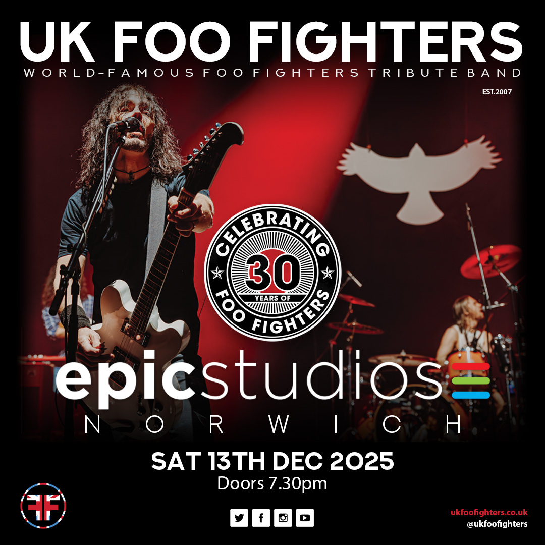 Epic Studios (@epicnorwich) on Twitter photo 📣 JUST ANNOUNCED: Celebrating 30 years of Foo Fighters, the world-famous tribute <a href="/ukfoofighters/">UK Foo Fighters</a> make an appearance in Norwich this December
Book tickets now 🎫 ow.ly/GTzm50V7Hiz 📣 JUST ANNOUNCED: Celebrating 30 years of Foo Fighters, the world-famous tribute <a href="/ukfoofighters/">UK Foo Fighters</a> make an appearance in Norwich this December
Book tickets now 🎫 ow.ly/GTzm50V7Hiz
