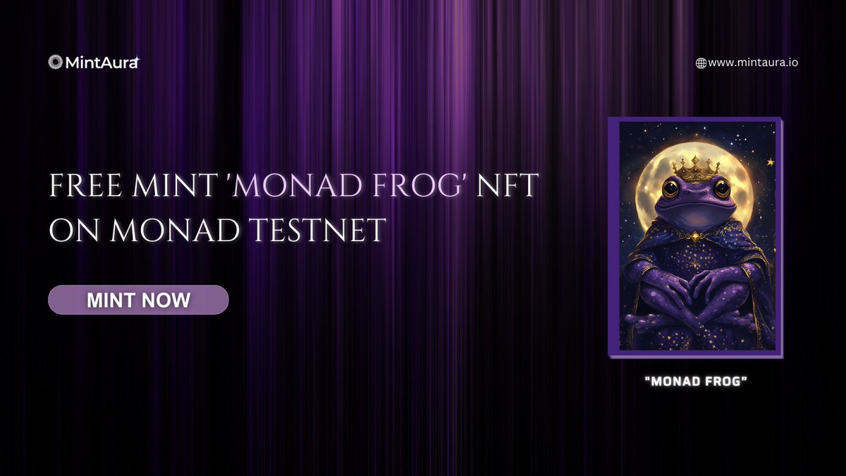 Free Mint 'Monad Frog' Nft On Monad Testnet 🌟
🔗 mintaura.io/mf

Enjoy Our 3rd Nft On Monad Testnet 🔥

Retweet &amp; Drop your wallet address below in comment 🪂 🎁